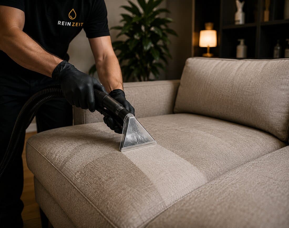 Professionelle Tiefenreinigung eines Sofas mit Sprühextraktionsgerät